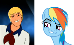 Size: 559x343 | Tagged: safe, rainbow dash, g4, fred jones, meme, scooby-doo!, smug, smugdash