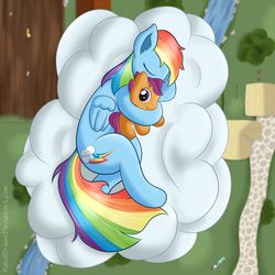 Size: 832x832 | Tagged: safe, artist:ratofdrawn, bon bon, lyra heartstrings, rainbow dash, scootaloo, sweetie drops, pegasus, pony, g4, blurry background, cloud, eyes closed, female, folded wings, lying down, mare, on a cloud, on side, plushie, scootaloo plushie, scootalove, sleeping, sleeping on a cloud, snuggling, vertigo, wings