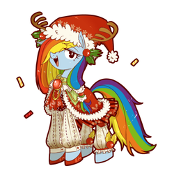 Size: 737x731 | Tagged: safe, artist:うめぐる, part of a set, rainbow dash, g4, antlers, christmas, clothes, female, hat, solo