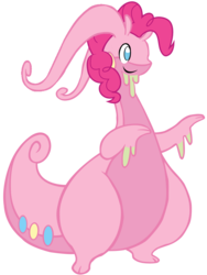 Size: 753x1000 | Tagged: safe, artist:skiddlezizkewl, pinkie pie, goodra, g4, crossover, female, pokefied, pokémon, simple background, slime, solo, species swap, transparent background