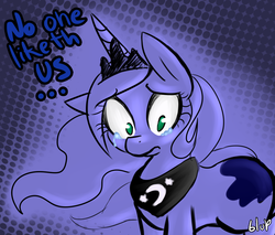 Size: 1036x883 | Tagged: safe, artist:blup-chan, princess luna, alicorn, pony, g4, dialogue, female, filly, solo, woona