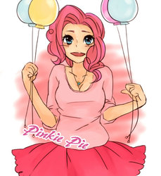 Size: 536x584 | Tagged: safe, artist:usamaro, pinkie pie, human, g4, cleavage, female, humanized, light skin, pixiv, solo