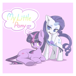 Size: 1000x1000 | Tagged: safe, artist:ringo, edit, rarity, twilight sparkle, g4, brush, brushing, colored pupils, comb, grooming, pixiv