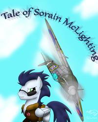 Size: 1024x1280 | Tagged: safe, artist:electuroo, soarin', pony, g4, fighter, male, plane, solo, supermarine spitfire