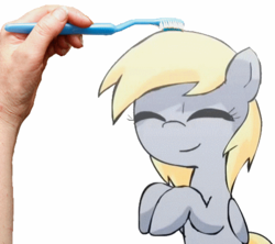 Size: 503x447 | Tagged: safe, artist:alfa995, derpy hooves, human, pegasus, pony, g4, brushie, brushie brushie, cute, derpabetes, eyes closed, hand, irl, irl human, photo, simple background, smiling, toothbrush, white background