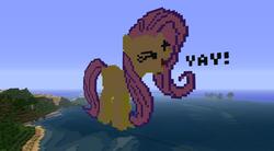 Size: 1920x1058 | Tagged: safe, artist:homfrog, fluttershy, g4, female, flutteryay, minecraft, minecraft pixel art, pixel art, solo, yay