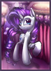 Size: 2157x3000 | Tagged: safe, artist:alumx, rarity, pony, unicorn, g4, clothes, clothes rack, dress, female, looking up, mare, raised hoof, smiling, solo