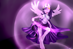 Size: 6336x4224 | Tagged: safe, artist:zodiacnicola, twilight sparkle, anthro, g4, absurd resolution, big crown thingy, cape, clothes, female, glowing, magic, skirt, solo, sweater vest, twilight sparkle (alicorn)