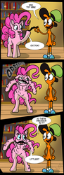 Size: 900x2475 | Tagged: dead source, safe, artist:annacurser, pinkie pie, comic:bad guy, g4, bipedal, comic, crossover, duo, fluffy, moustache, wander (wander over yonder), wander over yonder, wander over yonder reference