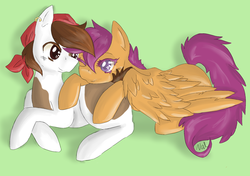 Size: 900x635 | Tagged: safe, artist:valkyrieskies, pipsqueak, scootaloo, g4, female, male, ship:scootasqueak, shipping, straight