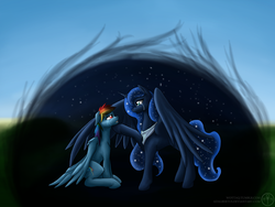 Size: 1600x1200 | Tagged: safe, artist:adalbertus, princess luna, rainbow dash, g4, crying