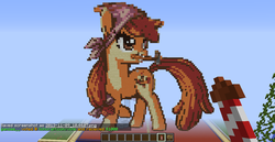 Size: 1366x706 | Tagged: safe, artist:g0henks, apple bloom, g4, female, game screencap, hammer, minecraft, minecraft pixel art, older, pixel art, solo