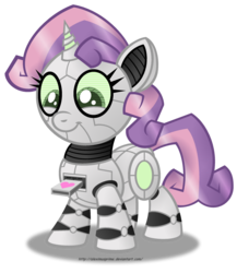 Size: 1280x1478 | Tagged: safe, artist:aleximusprime, sweetie belle, pony, robot, robot pony, unicorn, female, filly, foal, heart drive, hooves, horn, simple background, solo, sweetie bot, transparent background