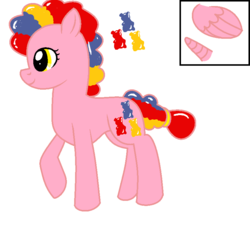 Size: 826x746 | Tagged: safe, artist:star-chy, oc, oc only, oc:gummy bear, earth pony, original species, pony, female, food, gummy bears, mare, raised hoof, simple background, solo, white background
