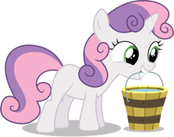 Size: 7701x6103 | Tagged: safe, artist:stillfire, sweetie belle, pony, flight to the finish, g4, absurd resolution, bucket, cute, female, simple background, solo, transparent background, vector