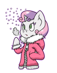 Size: 889x1129 | Tagged: safe, artist:thepiplup, sweetie belle, unicorn, semi-anthro, g4, breath, clothes, coat, female, parka, simple background, solo, transparent background, winter