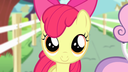 Size: 1280x720 | Tagged: safe, screencap, apple bloom, sweetie belle, flight to the finish, g4, cute