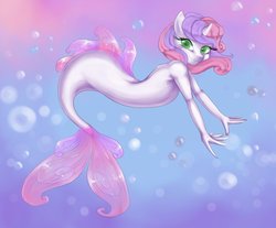 Size: 2368x1960 | Tagged: safe, artist:misukitty, sweetie belle, mermaid, merpony, anthro, g4, cute, diasweetes, female, solo, underwater