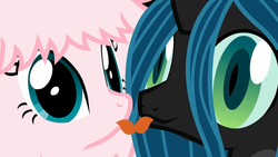 Size: 1280x720 | Tagged: safe, artist:mixermike622, queen chrysalis, oc, oc:fluffle puff, g4, facebook, tongue out