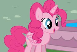 Size: 290x200 | Tagged: safe, artist:tiredbrony, pinkie pie, alicorn, pony, g4, cute, diapinkes, female, mare, open mouth, pinkiecorn, race swap, smiling, solo, xk-class end-of-the-world scenario