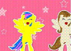 Size: 550x400 | Tagged: artist needed, safe, oc, oc only, pegasus, pony, animated, bipedal, caramelldansen, dancing, duo, female, loop, mare, recolor, stars, wat