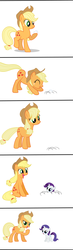 Size: 543x1859 | Tagged: safe, edit, applejack, rarity, earth pony, pony, unicorn, g4, and that's how rarity was made, comic, cropped, cute, earth pony magic, filly, filly rarity, marshmallow, planting, rarity is a marshmallow, wat