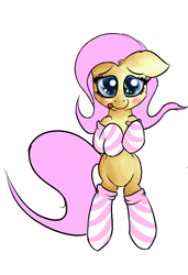 Size: 508x744 | Tagged: artist needed, safe, fluttershy, g4, blushing, clothes, female, socks, solo, striped socks, tongue out