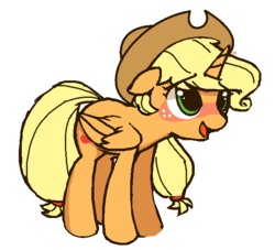 Size: 619x562 | Tagged: safe, artist:oneeyedsheep, applejack, alicorn, pony, g4, applecorn, best pony, blushing, cute, female, ms paint, race swap, simple background, solo