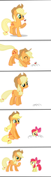 Size: 543x1857 | Tagged: safe, edit, apple bloom, applejack, earth pony, pony, g4, and that's how apple bloom was made, apple, comic, earth pony magic, planting, pun