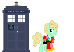 Size: 1053x745 | Tagged: safe, doctor whooves, time turner, g4, doctor who, fashion disaster, male, sixth doctor, solo, tardis, the explosion in a rainbow factory