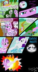 Size: 2893x5511 | Tagged: safe, artist:chargiye, apple bloom, diamond tiara, rarity, scootaloo, silver spoon, sweetie belle, flight to the finish, g4, abuse, alternate scenario, comic, crying, cutie mark crusaders, description in comments, disproportionate retribution, glasses, kick, kung fu, missing accessory, tiarabuse