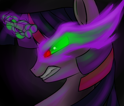 Size: 1400x1200 | Tagged: safe, artist:thezealotnightmare, twilight sparkle, g4, bust, dark magic, female, magic, solo, sombra eyes