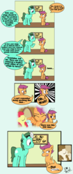 Size: 1557x3702 | Tagged: safe, artist:willtommo, apple bloom, scootaloo, oc, g4, comic, plucking, scootaloo can't fly