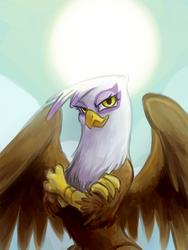 Size: 600x800 | Tagged: safe, artist:norang94, gilda, griffon, g4, backlighting, crossed arms, female, portrait, solo, sun