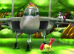 Size: 975x709 | Tagged: safe, artist:f-nar, apple bloom, scootaloo, sweetie belle, g4, cutie mark crusaders, f-15 eagle, fighter, jet, jet fighter, plane