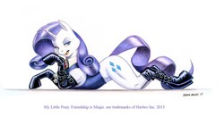 Size: 1300x680 | Tagged: safe, artist:baron engel, rarity, pony, unicorn, g4, boots, brooch, clothes, cravat, female, hoof boots, mare, pinup, solo, traditional art, vest