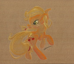 Size: 943x820 | Tagged: safe, artist:getchanoodlewet, applejack, g4, female, looking back, rearing, solo, traditional art
