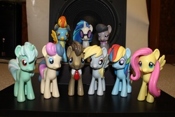 Size: 1600x1067 | Tagged: safe, bon bon, derpy hooves, dj pon-3, doctor whooves, fluttershy, lyra heartstrings, octavia melody, rainbow dash, spitfire, sweetie drops, time turner, vinyl scratch, pegasus, pony, g4, female, funko, irl, mare, photo, toy