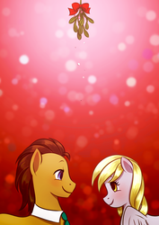 Size: 2149x3035 | Tagged: safe, artist:sandy101010, derpy hooves, doctor whooves, time turner, pegasus, pony, g4, female, mare, mistletoe, shipping