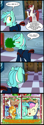 Size: 711x2000 | Tagged: safe, artist:madmax, bon bon, carrot top, golden harvest, lyra heartstrings, minuette, sweetie drops, oc, oc:fausticorn, alicorn, earth pony, pony, unicorn, comic:a gift for hearth's warming eve, g4, clothes, comic, female, lauren faust, lesbian, ship:lyrabon, shipping, sneaking suit, tail wrap