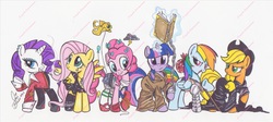 Size: 1205x539 | Tagged: safe, artist:ponygoddess, applejack, fluttershy, pinkie pie, rainbow dash, rarity, twilight sparkle, g4, mane six, sandman, the endless, the sandman