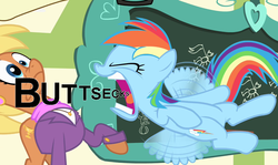 Size: 1207x719 | Tagged: safe, ms. harshwhinny, rainbow dash, flight to the finish, g4, my little pony: friendship is magic, image macro, yelling