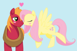 Size: 1142x762 | Tagged: safe, artist:pasketti, big macintosh, fluttershy, earth pony, pony, g4, heart, kissing, male, nose kiss, ship:fluttermac, shipping, stallion, straight