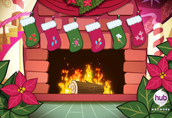 Size: 300x206 | Tagged: safe, applejack, fluttershy, pinkie pie, rainbow dash, rarity, twilight sparkle, alicorn, pony, g4, clothes, cutie mark, female, mare, stockings, twilight sparkle (alicorn), yule log