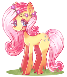 Size: 691x791 | Tagged: safe, artist:screamsicle, fluttershy, earth pony, pony, g4, earth pony fluttershy, female, floral head wreath, flower, race swap, solo, wingless