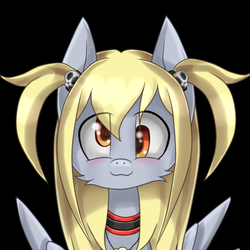 Size: 500x500 | Tagged: safe, artist:scythegirl, derpy hooves, pegasus, pony, ask death note derpy, g4, alternate hairstyle, crossover, death note, female, mare, misa amane, solo