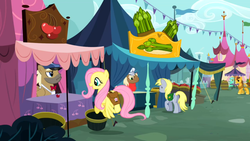 Size: 960x540 | Tagged: safe, screencap, caboose, caramel, chance-a-lot, crafty crate, creme brulee, derpy hooves, fluttershy, lyra heartstrings, pegasus, pony, g4, putting your hoof down, butt, female, male, mare, plot, stallion