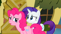 Size: 960x540 | Tagged: safe, screencap, pinkie pie, rarity, pony, g4, putting your hoof down, door