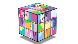 Size: 1920x1080 | Tagged: safe, artist:poniker, applejack, fluttershy, pinkie pie, rainbow dash, rarity, twilight sparkle, g4, mane six, rubik's cube