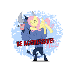 Size: 6000x6000 | Tagged: safe, artist:poniker, fluttershy, iron will, g4, absurd resolution, hug